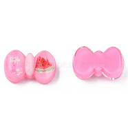 Printed Translucent Epoxy Resin Cabochons, Bowknot with Flower & Watermelon, Hot Pink, 11x17.5x7mm(CRES-N034-27B)