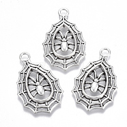 Tibetan Style Alloy Pendants, Lead Free & Cadmium Free, Spiders & Web, Antique Silver, 34.5x21x3.5mm, Hole: 2.5mm, about 250pcs/500g(TIBE-N010-13AS-RS)