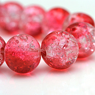 Baking Painted Crackle Glass Beads Strands, Round, Red, 6mm, Hole: hole: 1.3~1.6mm, about 133pcs/strand, 31.4 inch(X-CCG-S001-6mm-15)