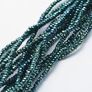 Electroplate Glass Beads Strands, Full Plated, Faceted, Rondelle, Green Plated, 2.5x1.5mm, Hole: 0.5mm, about 197~201pcs/strand, 12.9 inch(33cm)(EGLA-J144-FP-A05)