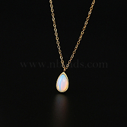 Opalite Teardrop Pendant Necklace with Stainless Steel Chains, Golden, 17.72 inch(45cm)(JD6752-1)