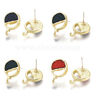 Alloy Stud Earring Findings, with Unplated Pins, Imitation Leather and Loop, Flat Round, Light Gold, Mixed Color, 17x12mm, Hole: 2mm, Pin: 0.8mm(PALLOY-T056-128)