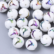 Christmas Opaque Glass Beads, Round with Electroplate Elk Christmas Reindeer/Stag Pattern, Multi-color Plated, 10mm, Hole: 1.2mm(X-EGLA-R113-03D)