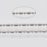 Brass Ball Chains, Ball-Bar Style, Round and Oval, Long-Lasting Plated, Soldered, with Spool, Cadmium Free & Nickel Free & Lead Free, Platinum, 2.2x1.2mm and 1.2mm, about 301.83 Feet(92m)/roll(CHC-S008-009E-P)