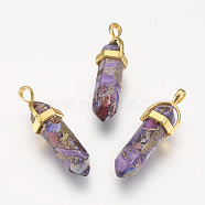 Synthetic Regalite Pointed Pendants, with Brass Findings, Dyed, Bullet, Golden, Dark Violet, 35~41x12.8x10mm, Hole: 3x4mm(G-I203-E-02G)