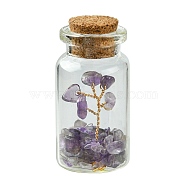 Transparent Glass Wishing Bottle Decoration, Wicca Gem Stones Balancing, with Tree of Life Natural Amethyst Beads Drift Chips inside, 22x45mm(AJEW-JD00011-03)