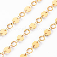 Handmade Brass Flat Sequin Chains, Soldered, with Spool, Real 18K Gold Plated, 3.8x2.5x0.3mm and 5x1mm, about 16.4 Feet(5m)/roll(CHC-S012-103)