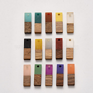 Resin & Walnut Wood Pendants, Rectangle, Mixed Color, 20x6.5x3mm, Hole: 1.8mm(RESI-S358-B-79)