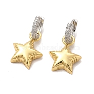 Star Rack Plating Brass Micro Pave Cubic Zirconia Hoop Earring, Long-Lasting Plated Dangle Earring for Women, Cadmium Free & Lead Free, Real 18K Gold Plated, 33mm, Pin: 0.7mm(EJEW-C057-01G)