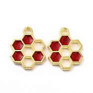 Alloy Enamel Pendants, Honeycomb Charm, Golden, Red, 19x15x1.5mm, Hole: 2mm(ENAM-J650-06G-03)