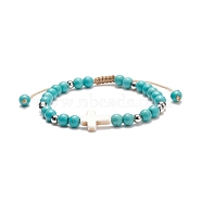 Synthetic Turquoise(Dyed) Braided Bead Bracelet with Synthetic Magnesite Cross, Gemstone Jewelry for Women, Inner Diameter: 2-1/8~3-1/8 inch(5.5~8cm)(BJEW-TA00146-02)