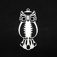 201 Stainless Steel Pendants, Laser Cut, Hollow, Owl, Stainless Steel Color, 40x17.5x1mm, Hole: 1.6mm(STAS-N090-JA705)