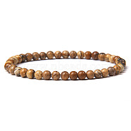 4mm Round Natural Picture Jasper Beads Bracelet for Men, European and American Retro Simple Versatile Stretch Bracelets, 7-1/2 inch(19cm)(KG3069-8)