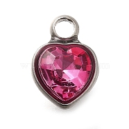 304 Stainless Steel with Rhinestone Pendants, Heart, Rose, 9.5x6.5x4.5mm, Hole: 1.6mm(STAS-Q346-01P-09)