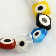 Square Handmade Evil Eye Lampwork Beads Strands, Mixed Color, 10x10x4mm, Hole: 1mm, about 38pcs/strand, 14.5 inch(LAMP-R004-05)