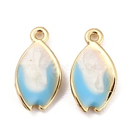 Alloy Enamel Pendants, for DIY Accessories, Two Tone, Petal, Light Gold, Lead Free & Cadmium Free, Light Sky Blue, 16x8x2mm, Hole: 1.2mm(ENAM-I051-18LG-02)