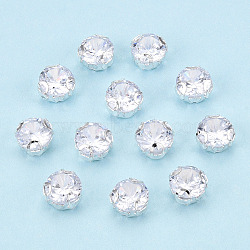 Sew on Rhinestone, with Brass Prong Settings, Flat Round, Platinum, 6x4~4.5mm, Hole: 1mm, about 720pcs/set(KK-T070-03P-C)