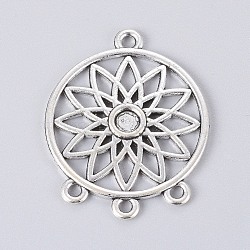 Alloy Chandelier Component Links Cabochon Settings, Woven Net/Web with Feather, Antique Silver, 33x26.5x2mm, Hole: 1.8mm and 2mm, Tray: 4mm, 50pcs/bag(PALLOY-E564-45AS)