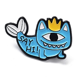 Monster Theme Don't Touch Me Enamel Pins, Electrophoresis Black Plated Alloy Brooch, Deep Sky Blue, Single Eye Monster, 19.5x30mm(JEWB-Q001-04EB-02)