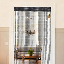 Polyester & Plastic Pearl Door String Curtain, Ribbon Thread Fringe, Strip Tassels, for Room Divider, Wedding Coffee House Restaurant, Black, 2000x1000mm(AJEW-WH20128-053A)