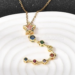 Brass Pave Cubic Zirconia Geometirc Pendant Star Y Tassel 201 Stainless Steel Chain Necklaces, Golden, Colorful, 17.91 inch(45.5cm)(NJEW-C111-01A)