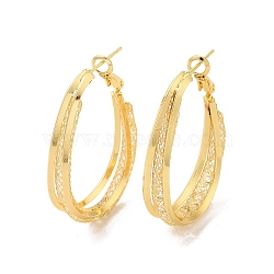 Clear Cubic Zirconia Mesh Round Hoop Earrings, Rack Plating Brass Jewelry for Women, Lead Free & Cadmium Free, Real 18K Gold Plated, 42x30mm, Pin: 0.8mm(EJEW-F308-10G)