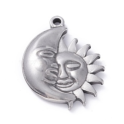 Non-Tarnish 304 Stainless Steel Pendants, Moon with Sun, Stainless Steel Color, 32x25.5x4mm, Hole: 2mm(STAS-P288-03P)