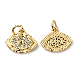 Rack Plating Brass Micro Pave Clear Cubic Zirconia Charms, with Jump Ring, Long-Lasting Plated, Lead Free & Cadmium Free, Horse Eye Charm, Real 18K Gold Plated, 11x13.5x2mm, Hole: 3mm(KK-F853-07G)