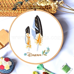 Embroidery Kits, Including Embroidery Cloth & Thread, Needle, Instruction Sheet, Feather, 220x150mm(PW-WG7080B-01)