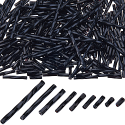 1800Pcs 9 Style Glass Twisted Bugle Beads, Black, 4.5~26x2mm, Hole: 0.5~1mm, 200Pcs/style(SEED-CN0001-46)