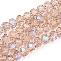 Electroplate Glass Beads Strands, Half Rainbow Plated, Faceted, Rondelle, PeachPuff, 8x6mm, Hole: 1mm, about 63~65pcs/strand, 39~40cm(EGLA-A034-T8mm-L22)