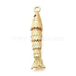 Rack Plating Brass Micro Pave Cubic Zirconia Pendants, Fish Charms, Long-Lasting Plated, Lead Free & Cadmium Free, Real 18K Gold Plated, 31x5.5x6mm, Hole: 1.6mm(KK-M309-38I-G)