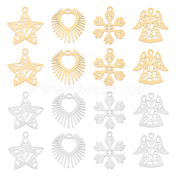 DICOSMETIC 16Pcs 4 Style 201 Stainless Steel Pendants, Laser Cut, Golden & Stainless Steel Color, 15.5~16.5x13.5~15.5x1mm, Hole: 1~1.4mm, 4pcs/style(STAS-DC0002-93)