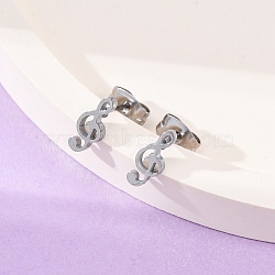 Tarnish Resistant 304 Stainless Steel Music Note Studs Earrings with 316 Stainless Steel Pins for Women, Stainless Steel Color, 9x4mm(MUSI-PW0001-23P)