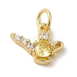 Brass Micro Pave Clear Cubic Zirconia Pendants, Real 18K Gold Plated, Pot, 9.8x12.5x3mm, Hole: 3.2mm(KK-R162-016B-G)