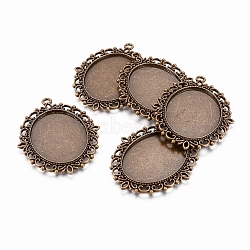Tibetan Style Pendant Cabochon Settings, DIY Findings for Jewelry Making, Oval, Cadmium Free & Nickel Free & Lead Free, Antique Bronze, about 48x61x3mm thick, Hole: 3mm, Tray: 30x40mm(TIBEP-G007-AB-NF)