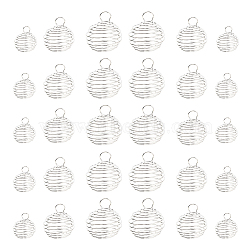 30Pcs Lantern Iron Wire Pendants Set, with 1pc Silver Polishing Cloth, Spiral Bead Cage, Silver, 30pcs/bag(IFIN-YW0001-23S)