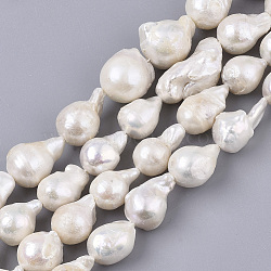 Natural Baroque Pearl Keshi Pearl Beads Strands, Cultured Freshwater Pearl, Teardrop, Seashell Color, 12~20x10~14mm, Hole: 0.6mm, about 26~31pcs/Strand, 16.54 inch(42cm)(PEAR-Q015-025)