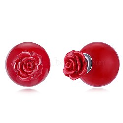 New Fashion Hot Ear Studs, Red, Antique Silver, 10.5x10x6mm, Pin: 0.7mm(EJEW-BB34105)