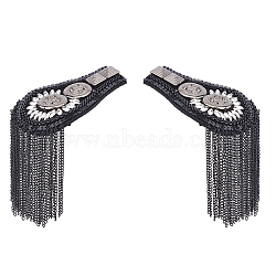 2Pcs Fashionable Alloy Tassel Epaulettes, Cloth Shoulder Badge, Black, 179x70x17.5mm(DIY-FH0007-13)