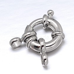 Brass Spring Ring Clasps, Platinum, 8.5~9x4mm, Hole: 2mm, Tube Bails: 8.5x4.5x1.5mm(KK-L082A-01P)