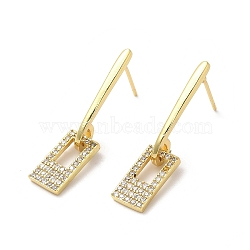 Rack Plating Brass Rectangle Dangle Stud Earrings with Cubic Zirconia, Lead Free & Cadmium Free, Real 18K Gold Plated, 30x7mm(EJEW-D061-55G)