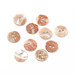 Abalone Shell/Paua Shell, Flat Round, 2-Hole, Coral, 10x1.5mm, Hole: 1.6mm(BSHE-I011-04D)