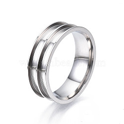 Tarnish Resistant 201 Stainless Steel Ring Core Blank for Inlay Jewelry Making, Double Channel Beveled Edge Ring, Stainless Steel Color, Size 13, Inner Diameter: 23mm(RJEW-ZX002-05-13)