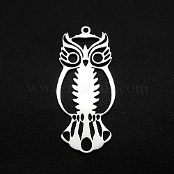 201 Stainless Steel Pendants, Laser Cut, Hollow, Owl, Stainless Steel Color, 40x17.5x1mm, Hole: 1.6mm(STAS-N090-JA705)