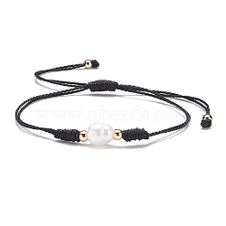 Natural Pearl Beads Bracelet, Friendship Adjustable Cord Bracelet for Her, Black, Inner Diameter: 1/2~3 3/4 inch(1.2~9.5cm)(BJEW-JB07475-05)