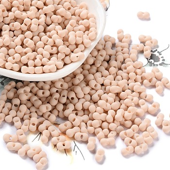 Rubberized Style Glass Seed Beads, Peanut, PeachPuff, 6~6.5x3~3.5x3~3.5mm, Hole: 1mm, about 4500pcs/pound