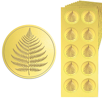15 Sheets Gold Foil Paper Picture Stickers, Round Dot Decorative Stickers, Leaf, 195x80x10mm, Sticker: 35mm in diameter, about 10pcs/sheet