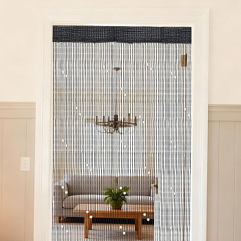 Polyester & Plastic Pearl Door String Curtain, Ribbon Thread Fringe, Strip Tassels, for Room Divider, Wedding Coffee House Restaurant, Black, 2000x1000mm