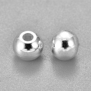 304 Stainless Steel Beads, Round, Silver, 6x5mm, Hole: 2mm